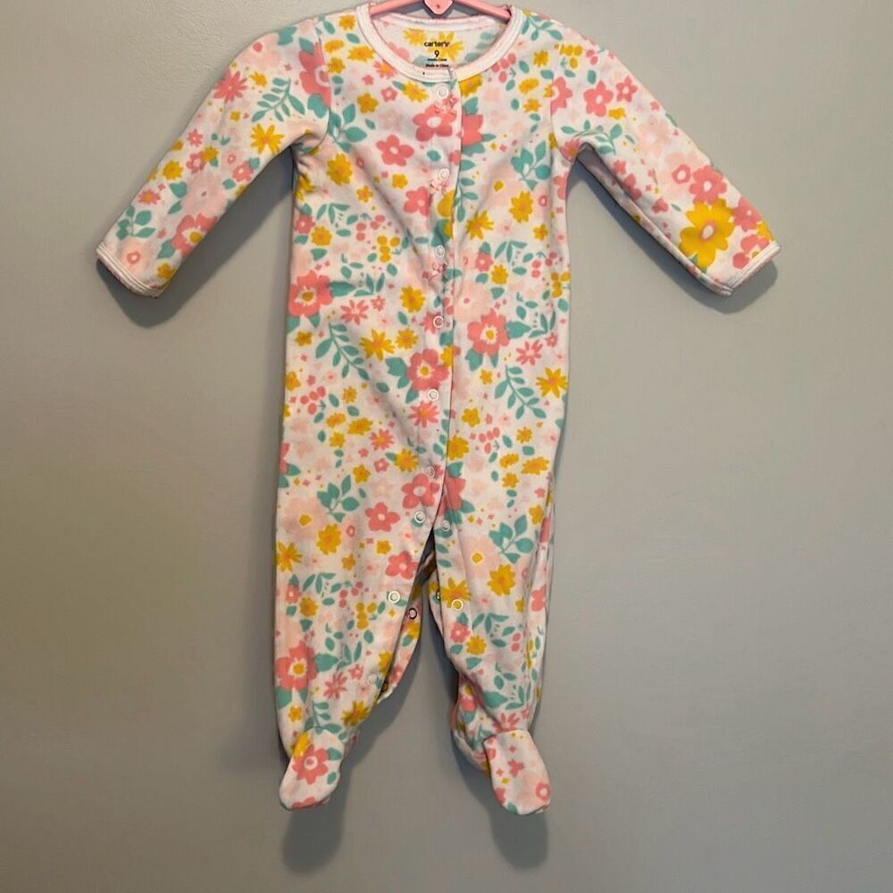 Carter Kid's Multicolor Floral Print Long Sleeve Snap Closure Pajamas